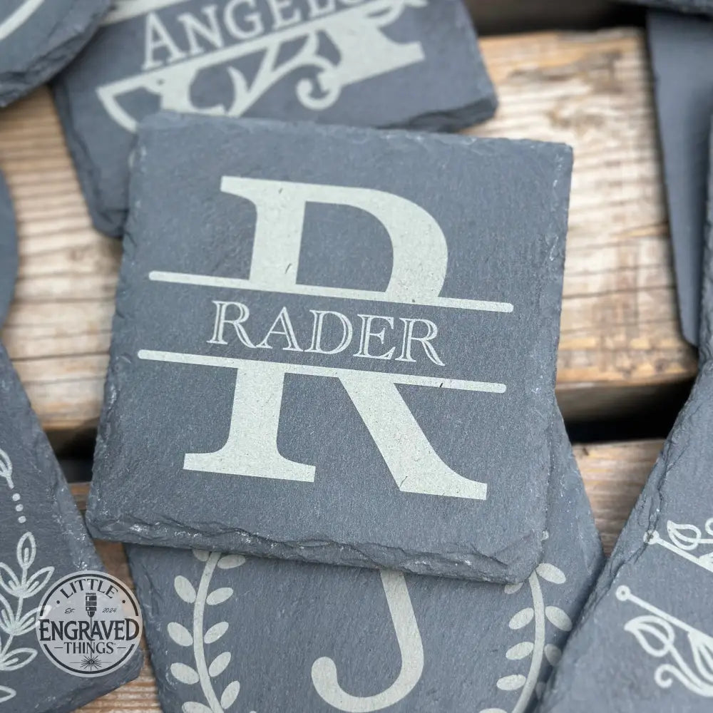 Custom Last Name / Monogram Slate Coaster Laser Engraved Coasters