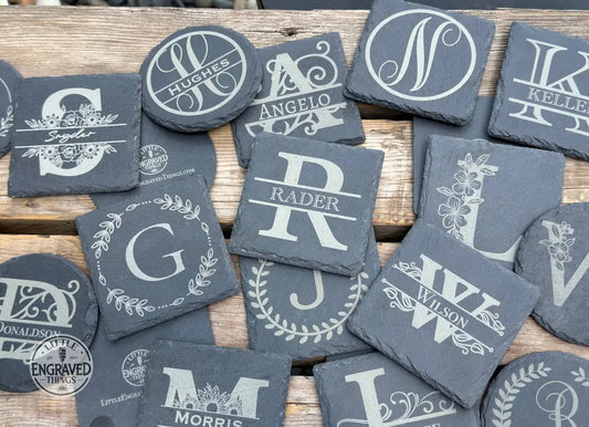 Custom Last Name / Monogram Slate Coaster Laser Engraved Coasters