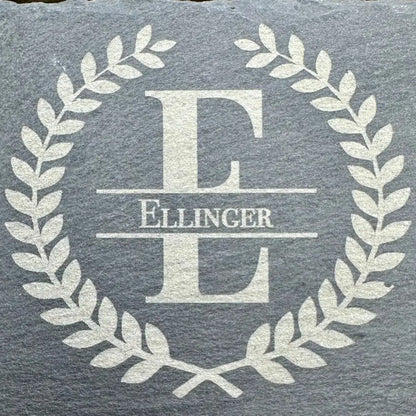 Custom Last Name / Monogram Slate Coaster Laser Engraved Natural Stone (No Finish) 4 Pc. Set Design