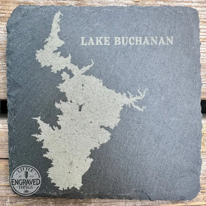 Texas Lakes Slate Coaster Set 1 - Hill Country & Central Tx 4Pc. Coasters