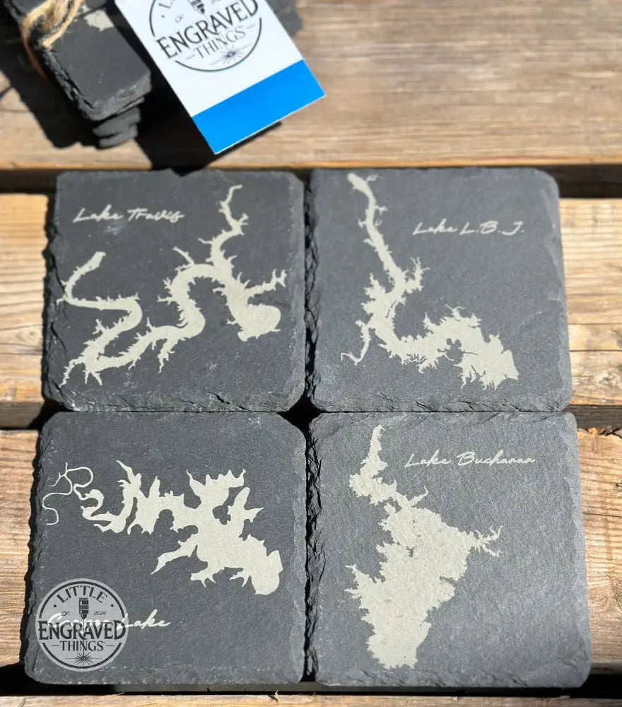 Texas Lakes Slate Coaster Set 1 - Hill Country & Central Tx 4Pc. Coasters