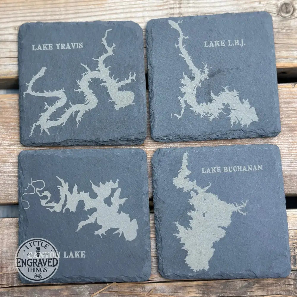 Texas Lakes Slate Coaster Set 1 - Hill Country & Central Tx 4Pc. Coasters