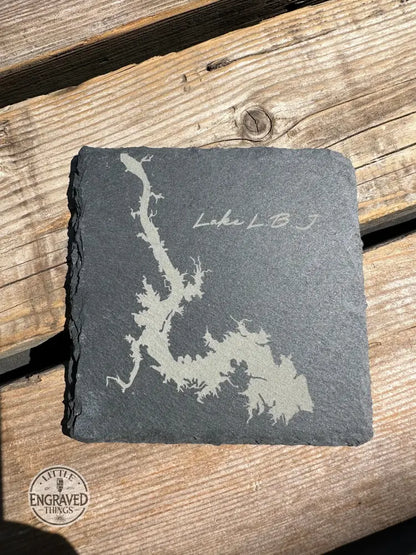 Texas Lakes Slate Coaster Set 1 - Hill Country & Central Tx 4Pc. Coasters