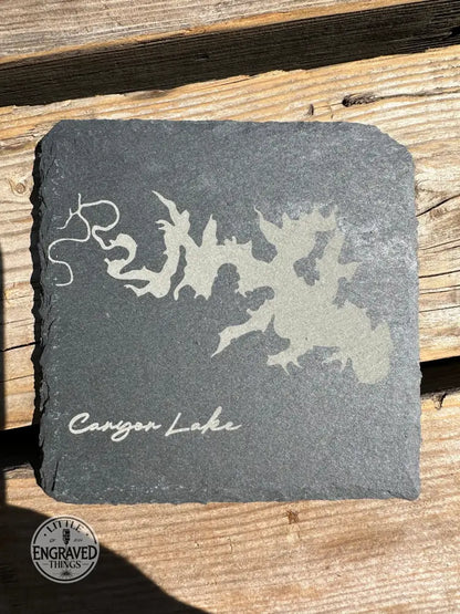 Texas Lakes Slate Coaster Set 1 - Hill Country & Central Tx 4Pc. Coasters