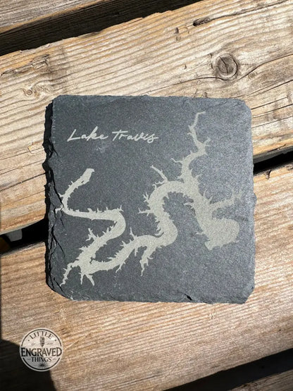 Texas Lakes Slate Coaster Set 1 - Hill Country & Central Tx 4Pc. Coasters