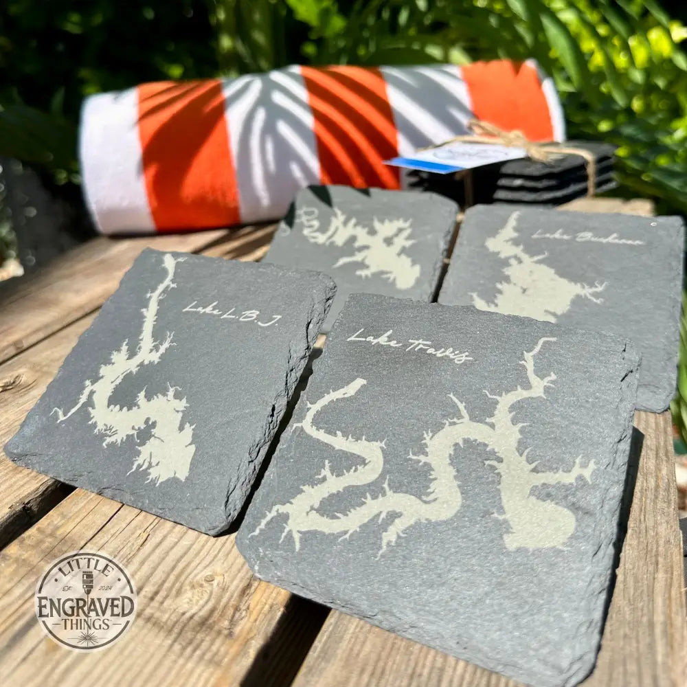 Texas Lakes Slate Coaster Set 1 - Hill Country & Central Tx 4Pc. Coasters