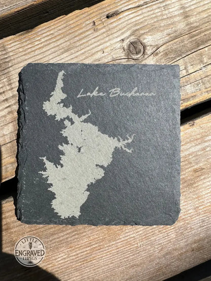 Texas Lakes Slate Coaster Set 1 - Hill Country & Central Tx 4Pc. Coasters